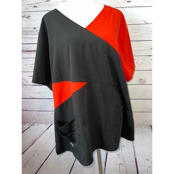 Greys Anatomy Signature Scrub Top Plus Size 4XL 4X Red Black 2140X Nursing Shirt - Picture 7 of 10